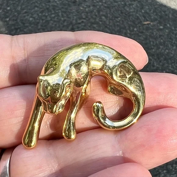 VINTAGE 14K YELLOW GOLD LARGE JAGUAR PANTHER SLIDE PENDANT WELL MADE